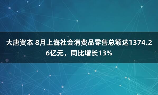 大唐资本 8月上海社会消费品零售总额达1374.26亿元，同比增长13%